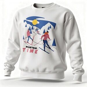 Chemistry Women’s Winter White Skiing Mountain Time Graphic Sweatshirt Large